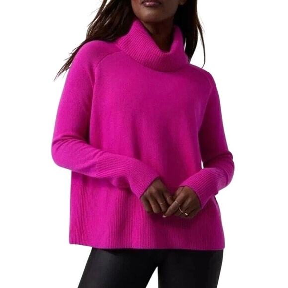 Athleta Sweater Cashmere Wool Turtleneck Aspen Pullover Womens M Fuchsia Cozy - Picture 1 of 7